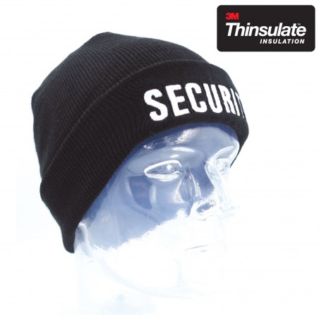 BONNET NOIR MAILLE THINSULATE BRODE SECURITE  - 1