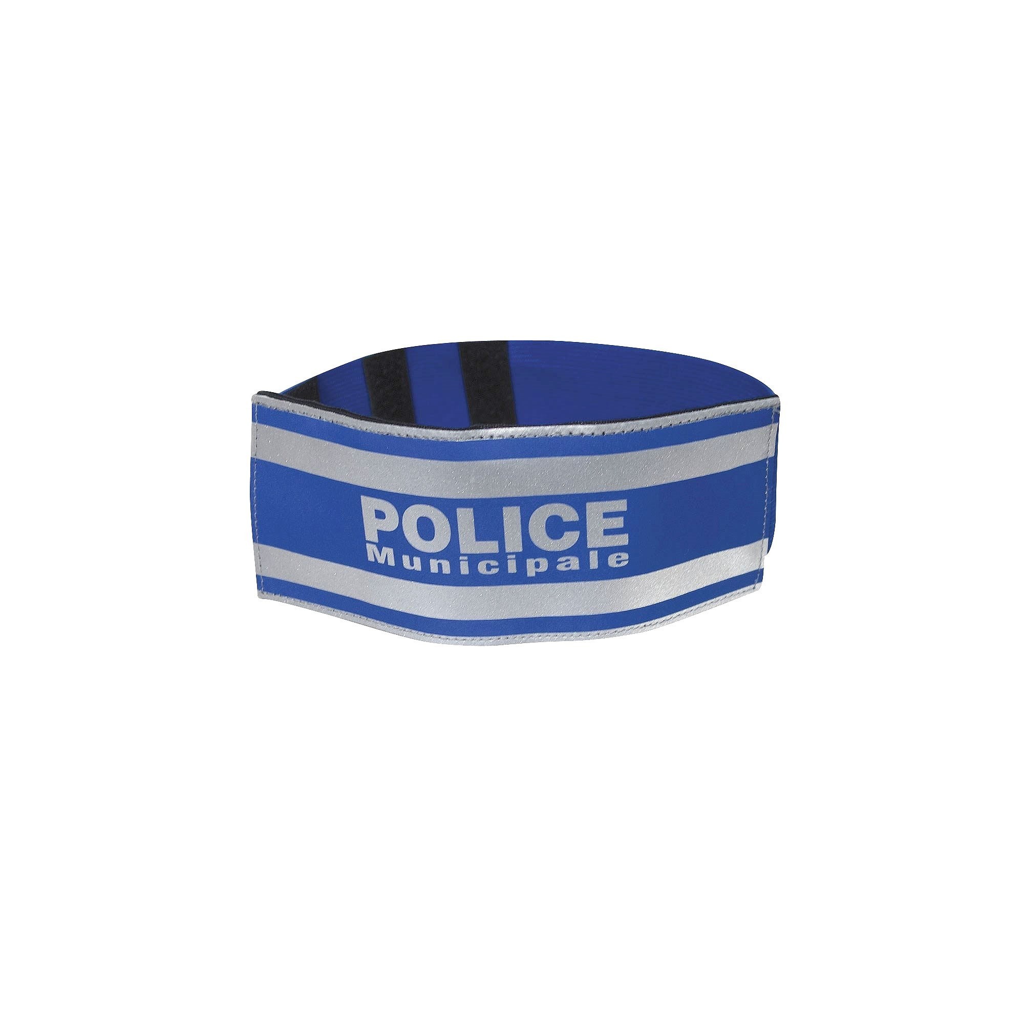 Brassard Police Municipale bleu texte et bandes rétroréfléchissants