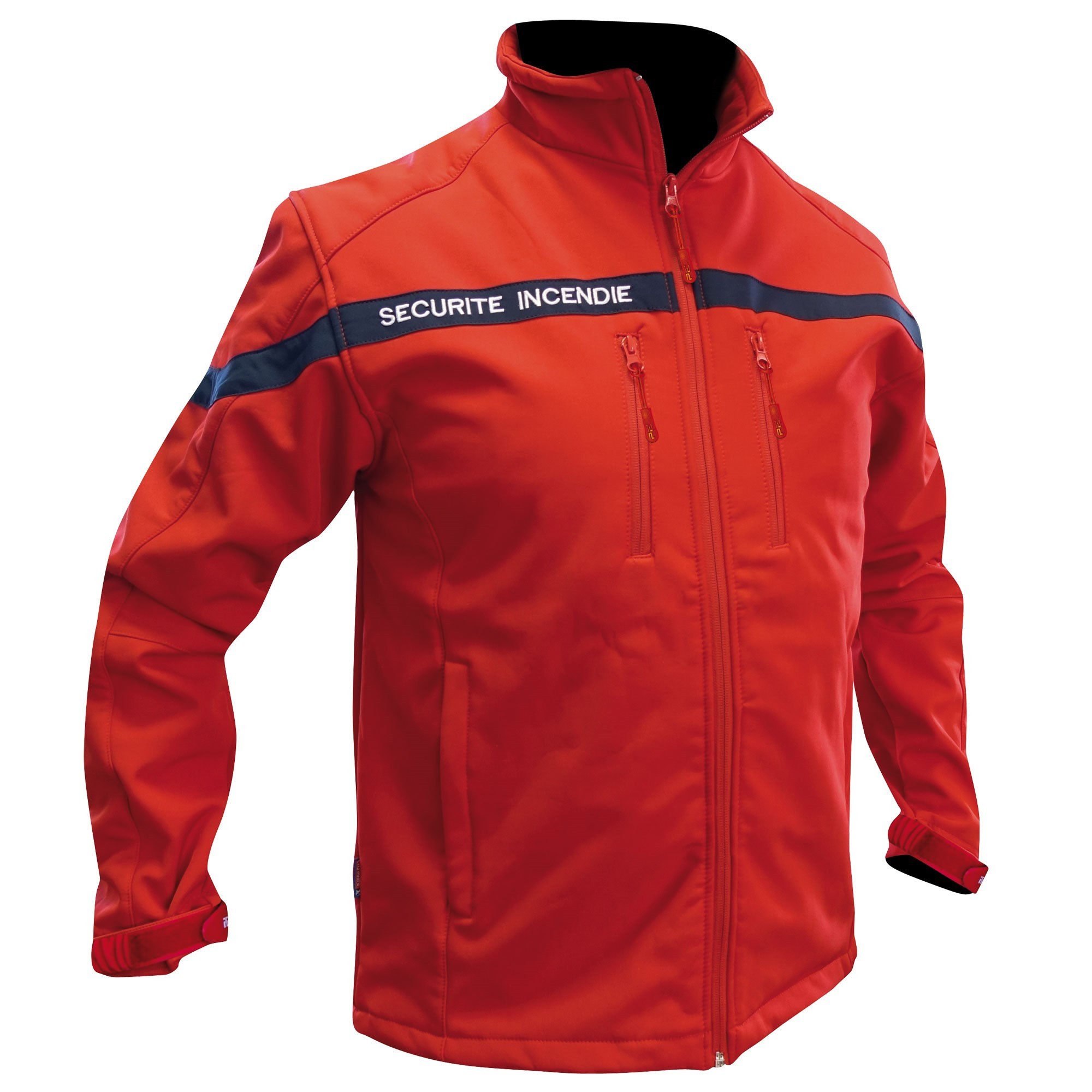 Blouson Sécurité Incendie Softshell rouge bande bleue Blouson Sécurité Incendie Softshell rouge bande bleue