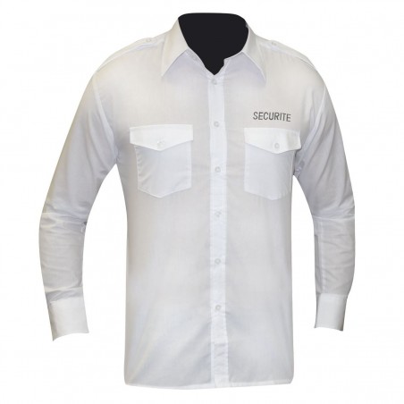 CHEMISE PILOTE BLANCHE MANCHES LONGUES BRODEE SECURITE  - 1