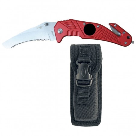 COUTEAU COUPE SANGLE ET BRISE VITRE MANCHE ROUGE  - 1