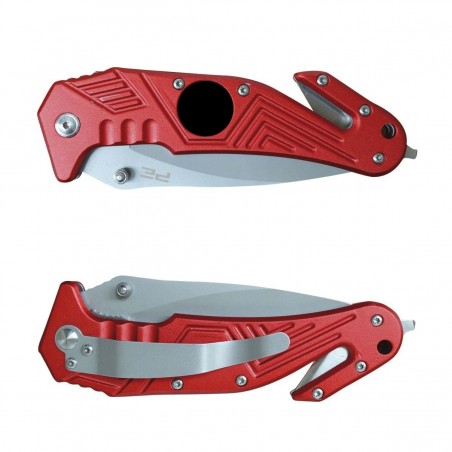 COUTEAU COUPE SANGLE ET BRISE VITRE MANCHE ROUGE  - 2