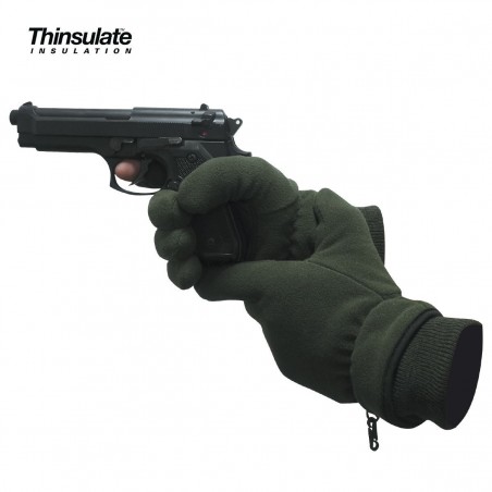 GANTS  POLAIRES  DOIGT TIREUR THINSULATE VERT ARMEE  - 2