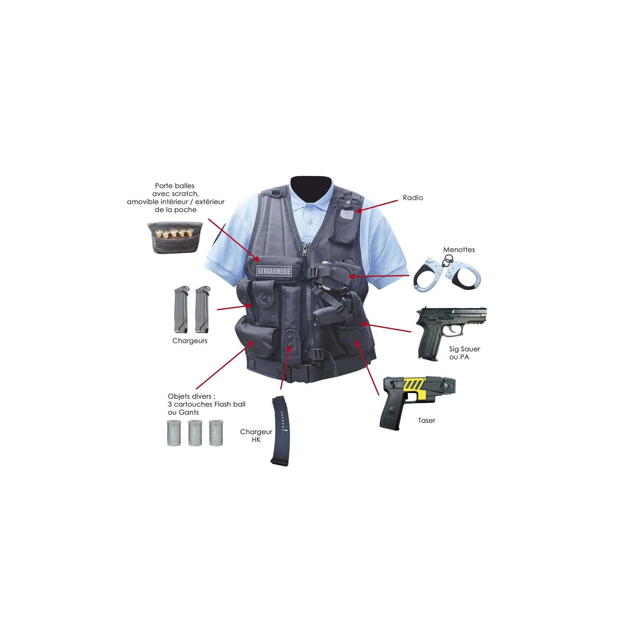 GILET FORCE INTERVENTION AVEC HOLSTER POUR PA OU TASER  - 2 GILET FORCE INTERVENTION AVEC HOLSTER POUR PA OU TASER  - 2