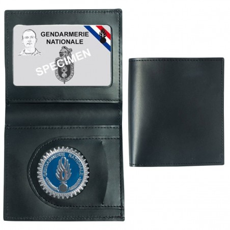 PORTE-CARTES CUIR FORMAT CB + BILLET AVEC INSIGNE GENDARMERIE  - 1