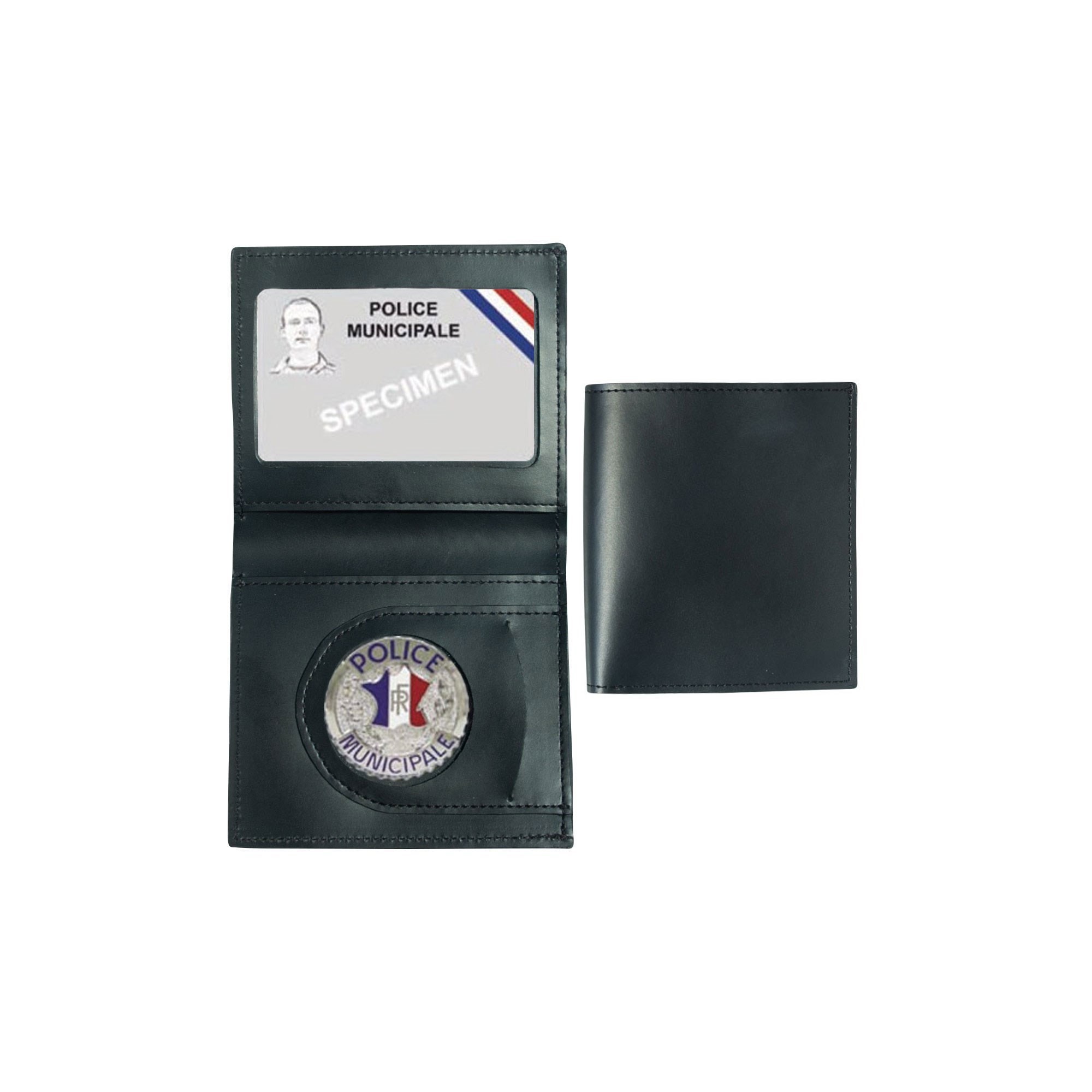 PORTE-CARTES CUIR FORMAT CB + BILLET AVEC INSIGNE POLICE MUNICIPALE  - 1 PORTE-CARTES CUIR FORMAT CB + BILLET AVEC INSIGNE POLICE MUNICIPALE  - 1