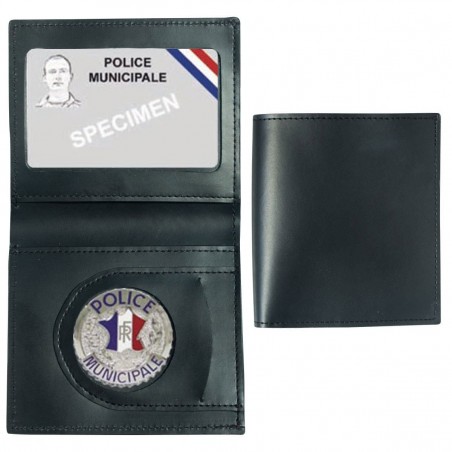 PORTE-CARTES CUIR FORMAT CB + BILLET AVEC INSIGNE POLICE MUNICIPALE  - 1