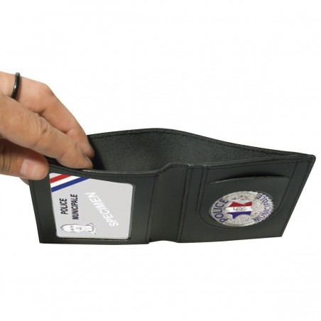 PORTE-CARTES CUIR FORMAT CB + BILLET AVEC INSIGNE POLICE MUNICIPALE  - 2