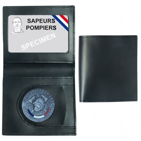 PORTE-CARTES CUIR FORMAT CB + BILLET AVEC INSIGNE SAPEUR POMPIER  - 1