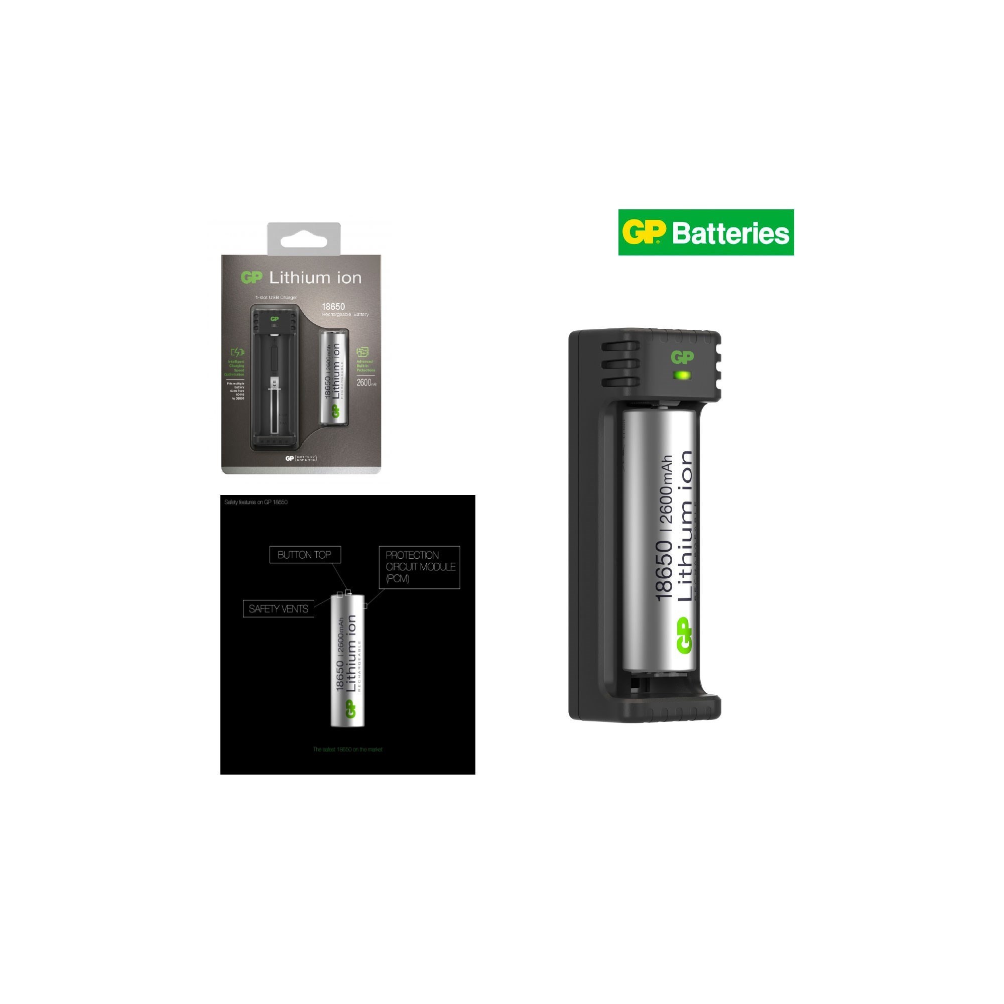 CHARGEUR USB 1 SLOT LITHIUM ION et 1 PILE 18650  - 1