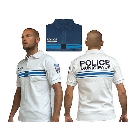 POLO BLANC BRODE POLICE MUNICIPALE  - 1