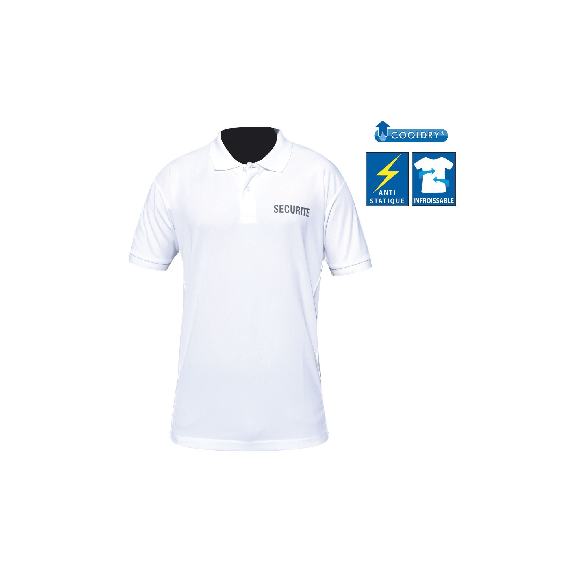 POLO COOLDRY BLANC IMPRIME SECURITE - 1 POLO COOLDRY BLANC IMPRIME SECURITE - 1