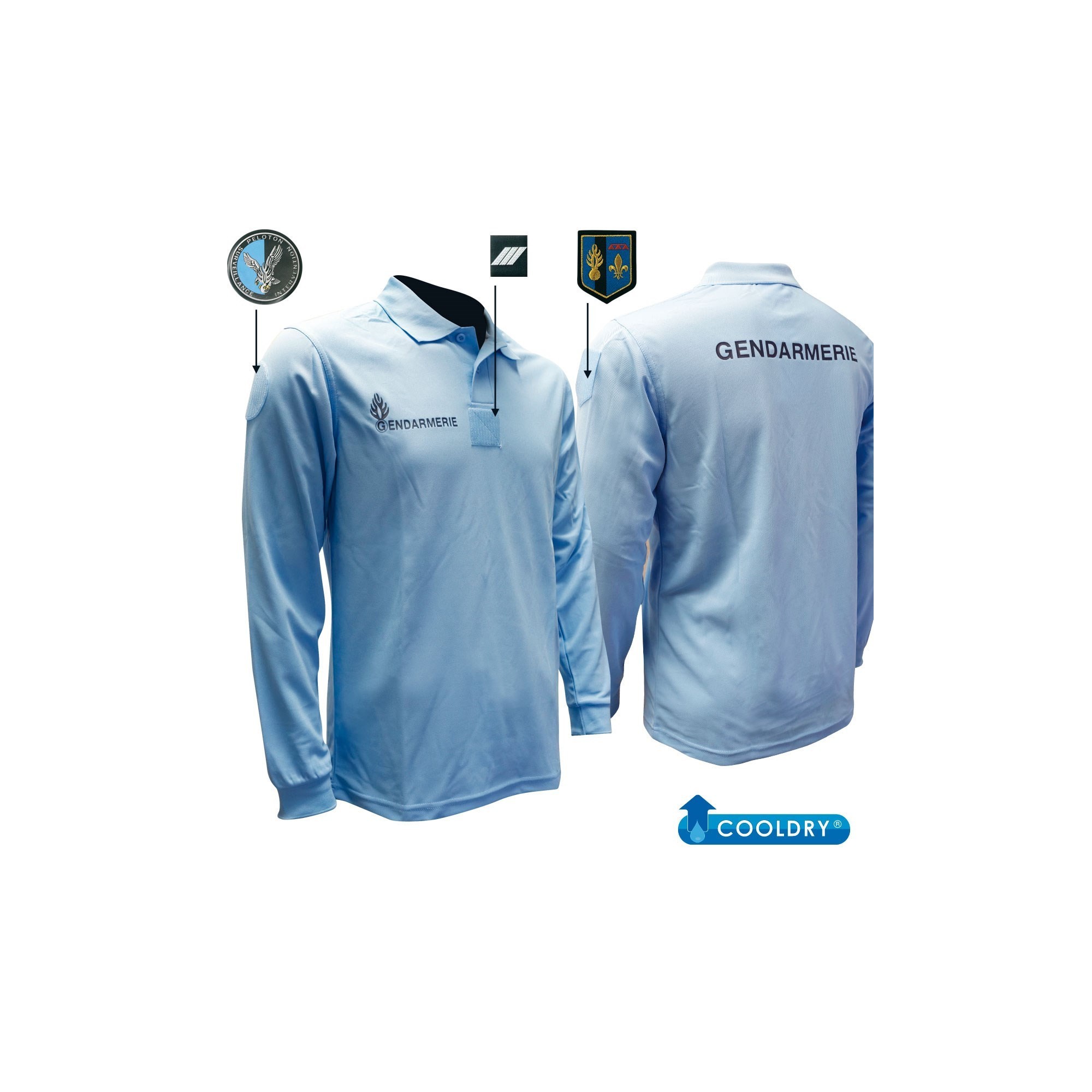 POLO BLEU MANCHES LONGUES GENDARMERIE COOLDRY MAILLE PIQUEE  - 5 POLO BLEU MANCHES LONGUES GENDARMERIE COOLDRY MAILLE PIQUEE  - 5