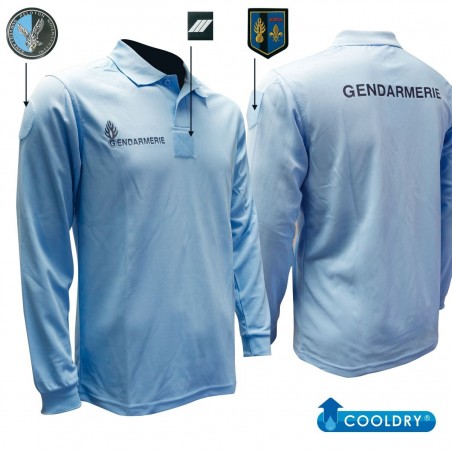 POLO BLEU MANCHES LONGUES GENDARMERIE COOLDRY MAILLE PIQUEE  - 5