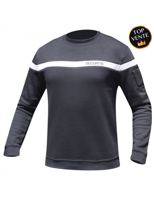 SWEAT NOIR BANDE GRISE SECURITE  - 1