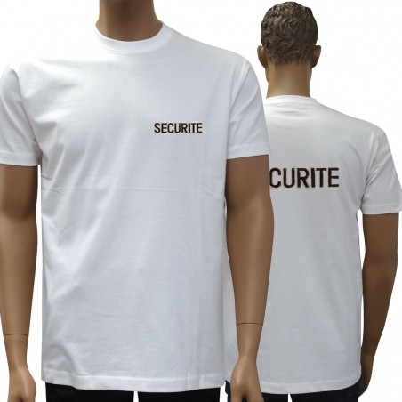 TEE SHIRT BLANC BRODE  SECURITE MANCHES COURTES  - 1