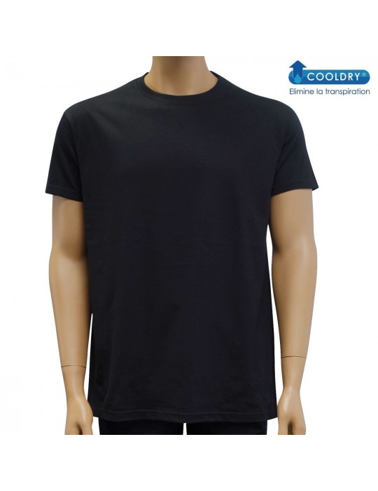 TEE SHIRT NOIR COOLDRY ANTI HUMIDITE MAILLE PIQUEE-  - 1