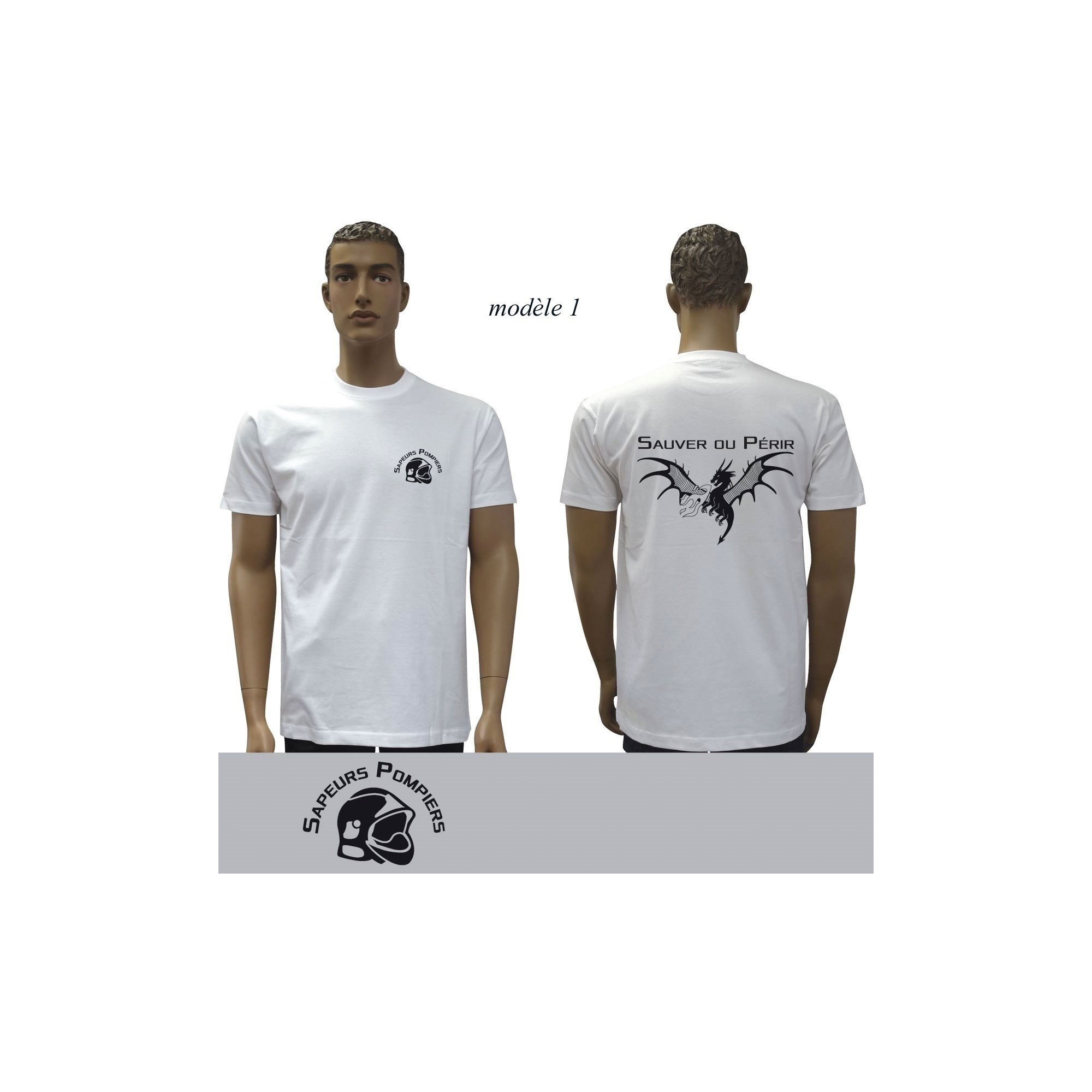 T-SHIRT BLANC IMPRIME POMPIERS : 20 modèles  - 1 T-SHIRT BLANC IMPRIME POMPIERS : 20 modèles  - 1