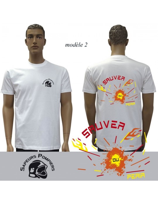 T-SHIRT BLANC IMPRIME POMPIERS : 20 modèles  - 2