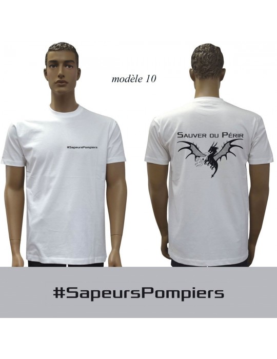 T-SHIRT BLANC IMPRIME POMPIERS : 20 modèles  - 10