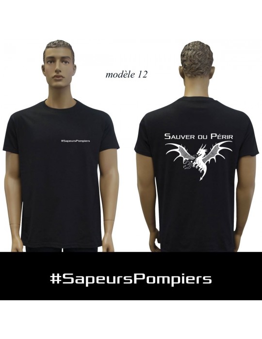 T-SHIRT NOIR IMPRIME POMPIERS : 20 modèles  - 12