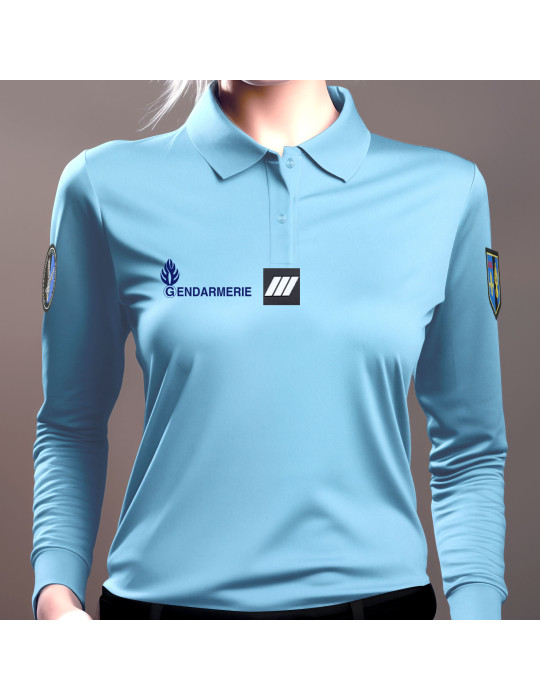 polo Gendarmerie femme bleu clair manches longues