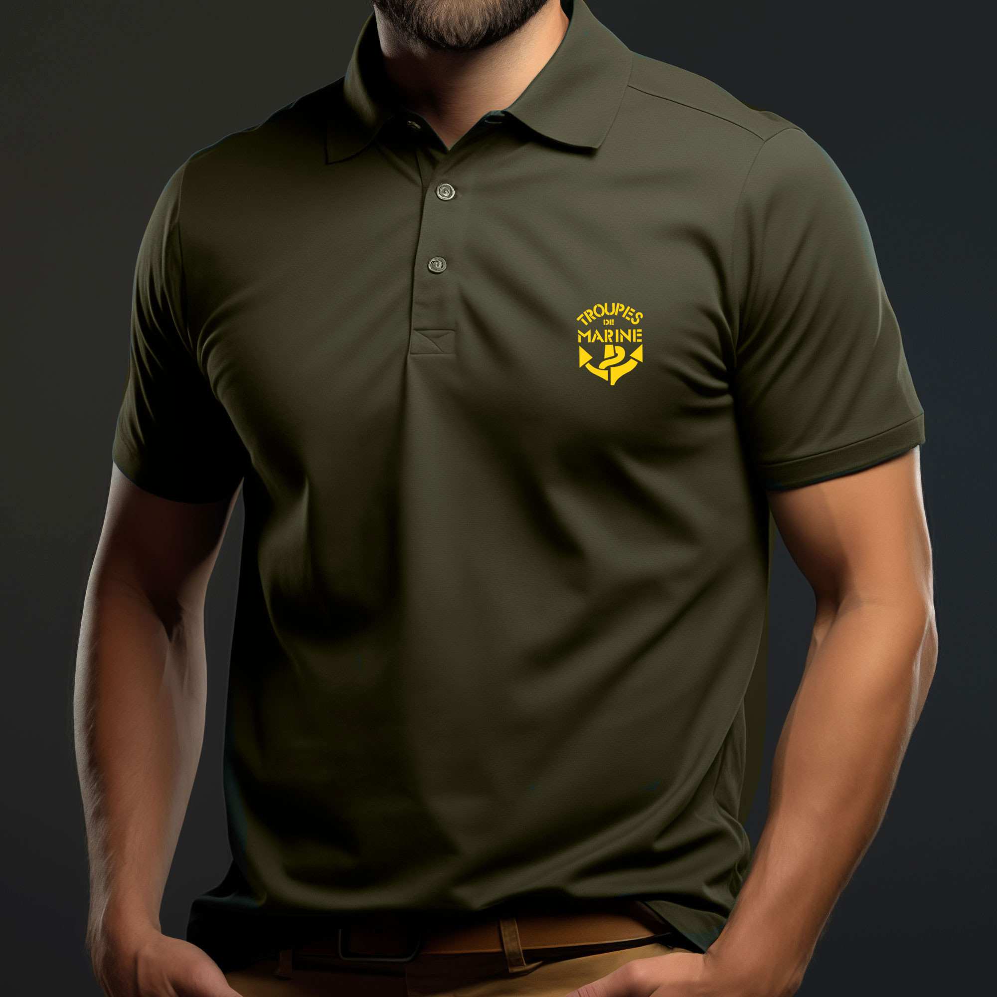 Polo vert imprimé TDM Troupes de Marine