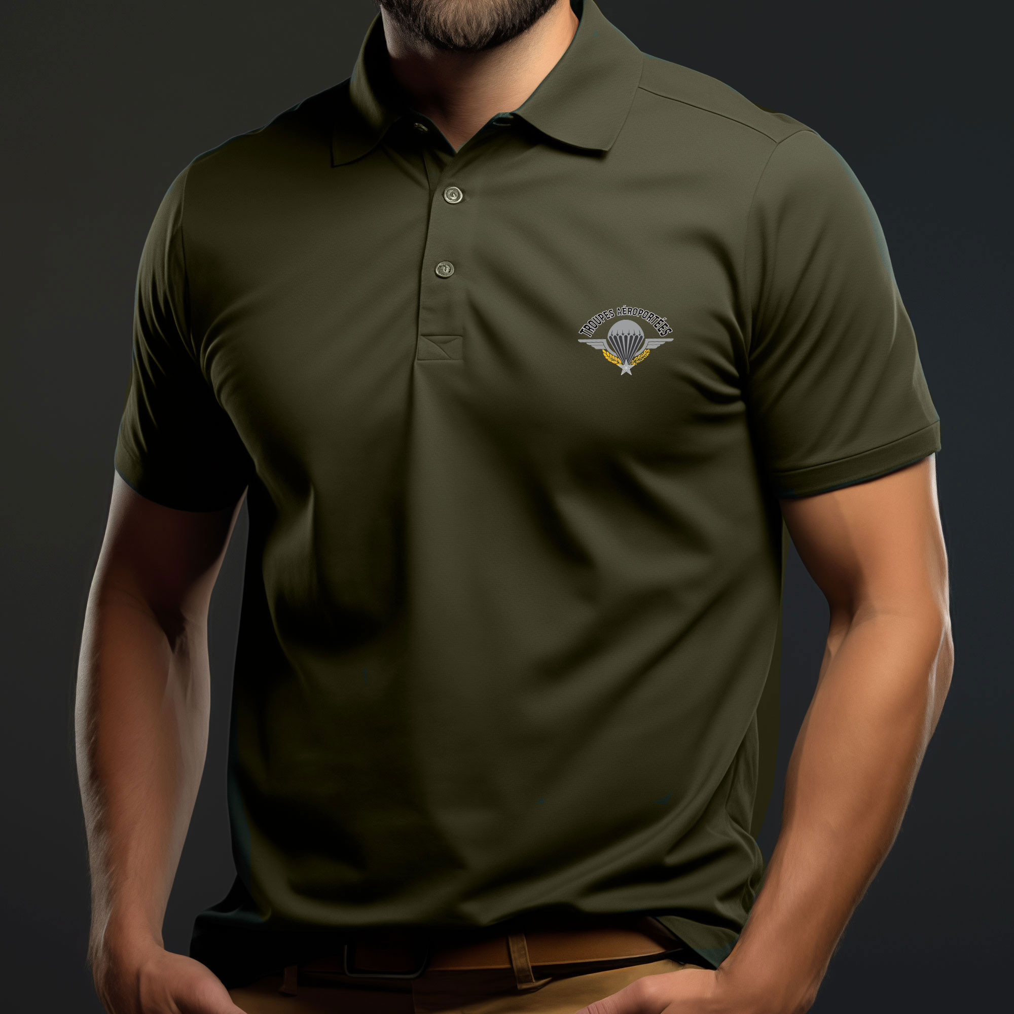 Polo vert imprimé Parachutiste Polo vert imprimé Parachutiste