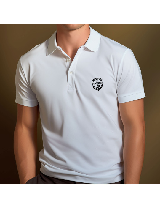 Polo blanc imprimé TDM Troupes de Marine