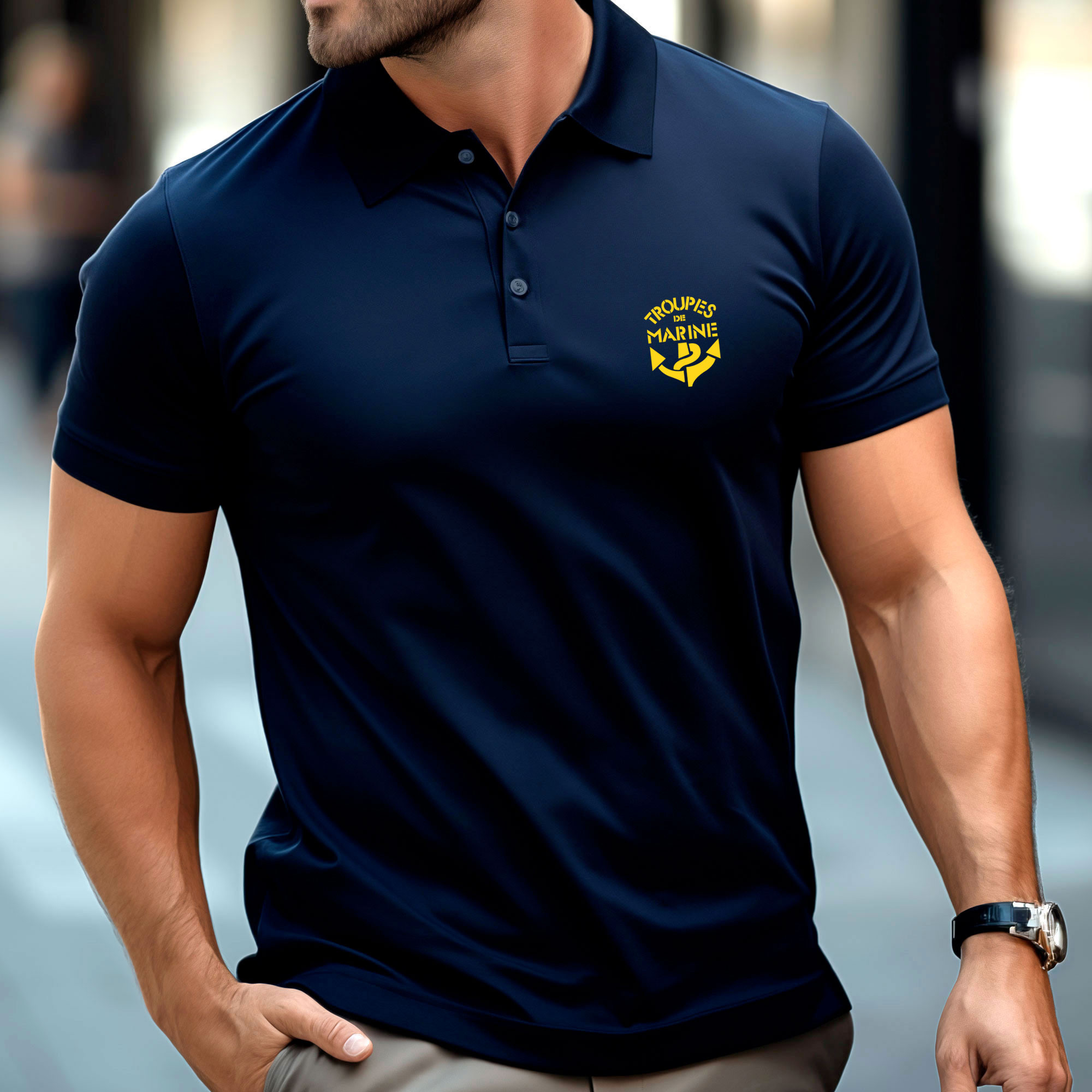 Polo bleu imprimé troupes de marine TDM