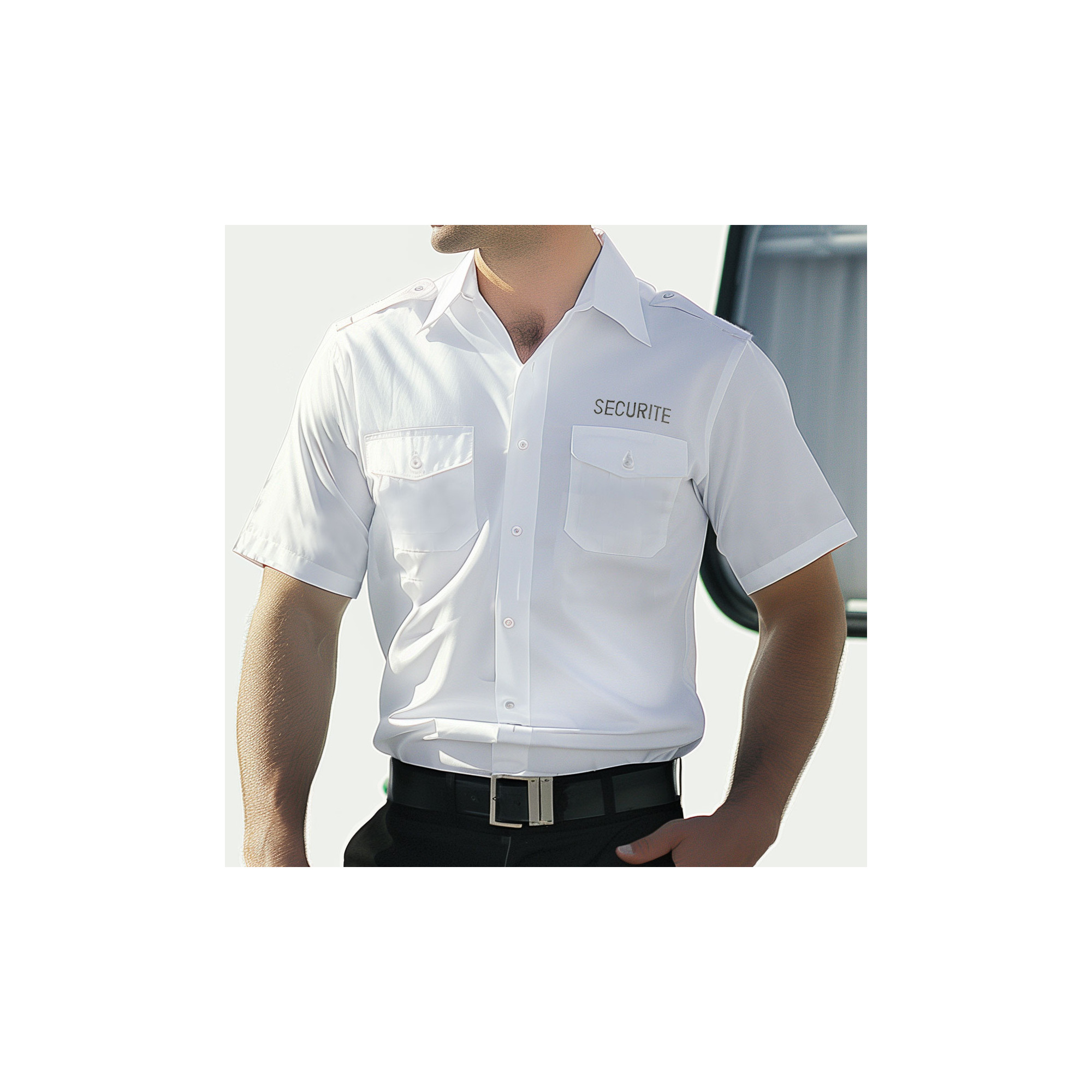 Chemise blanche brodée Sécurité avec manches courtes Chemise blanche brodée Sécurité avec manches courtes