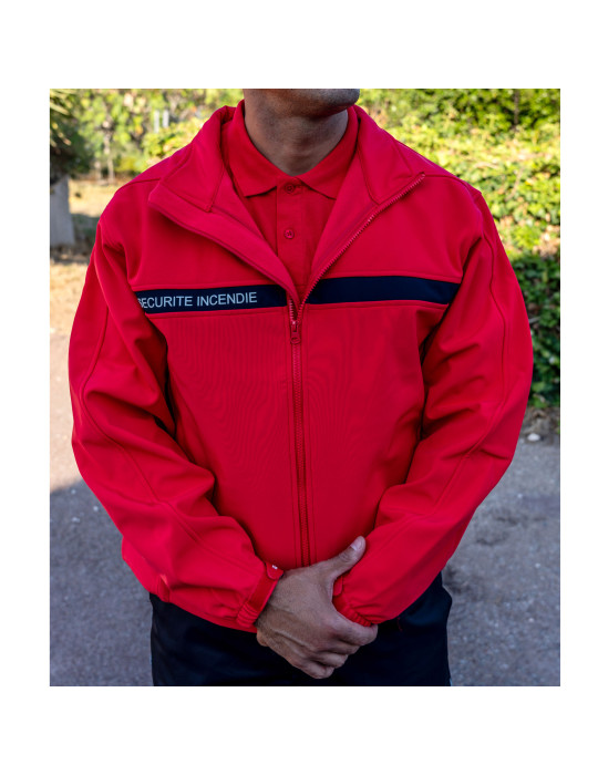 Blouson Sécurité Incendie Softshell rouge bande bleue