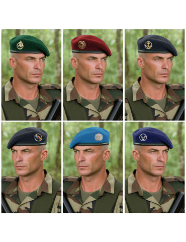 Beret militaire laine bord cuir