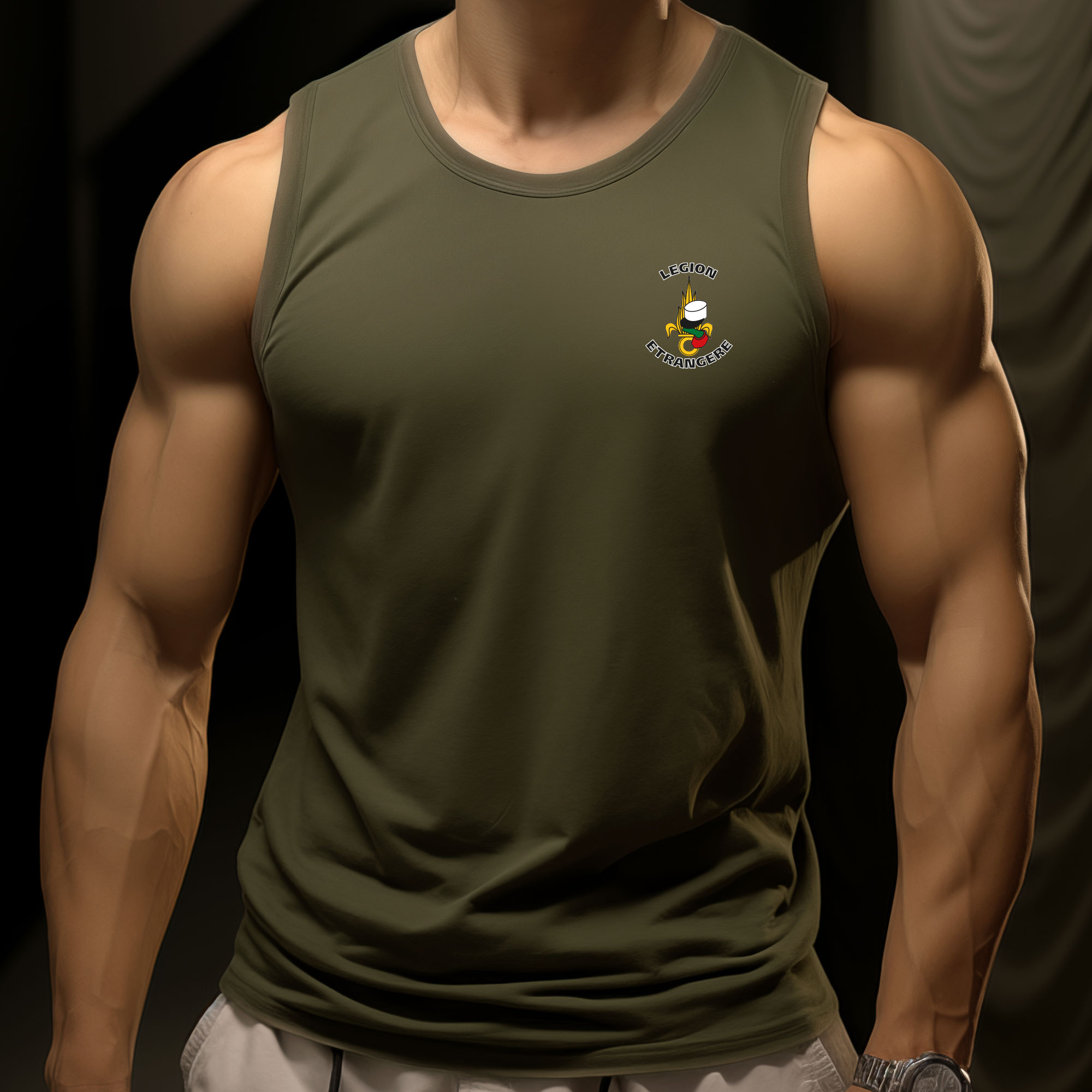 Débardeur Cooldry vert armée sérigraphié Légion étrangère Débardeur Cooldry vert armée sérigraphié Légion étrangère