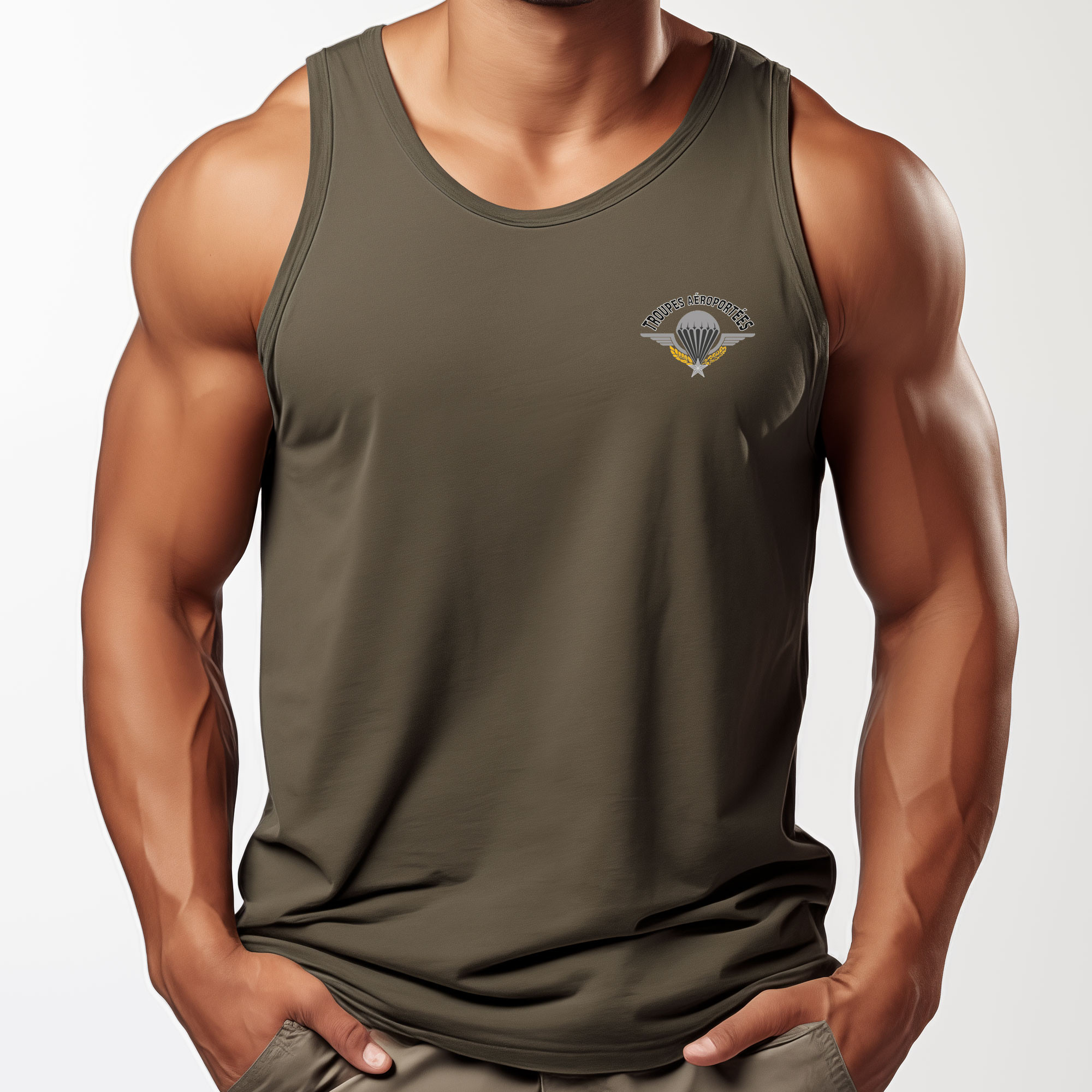 Débardeur vert armée marquage Para Débardeur vert armée marquage Para