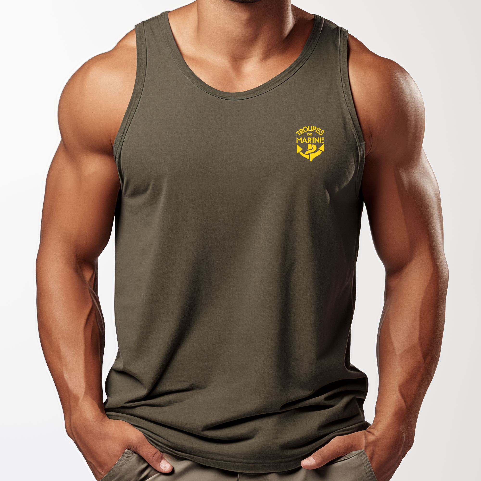 Débardeur vert armée marquage TDM - Troupes de Marine Débardeur vert armée marquage TDM - Troupes de Marine