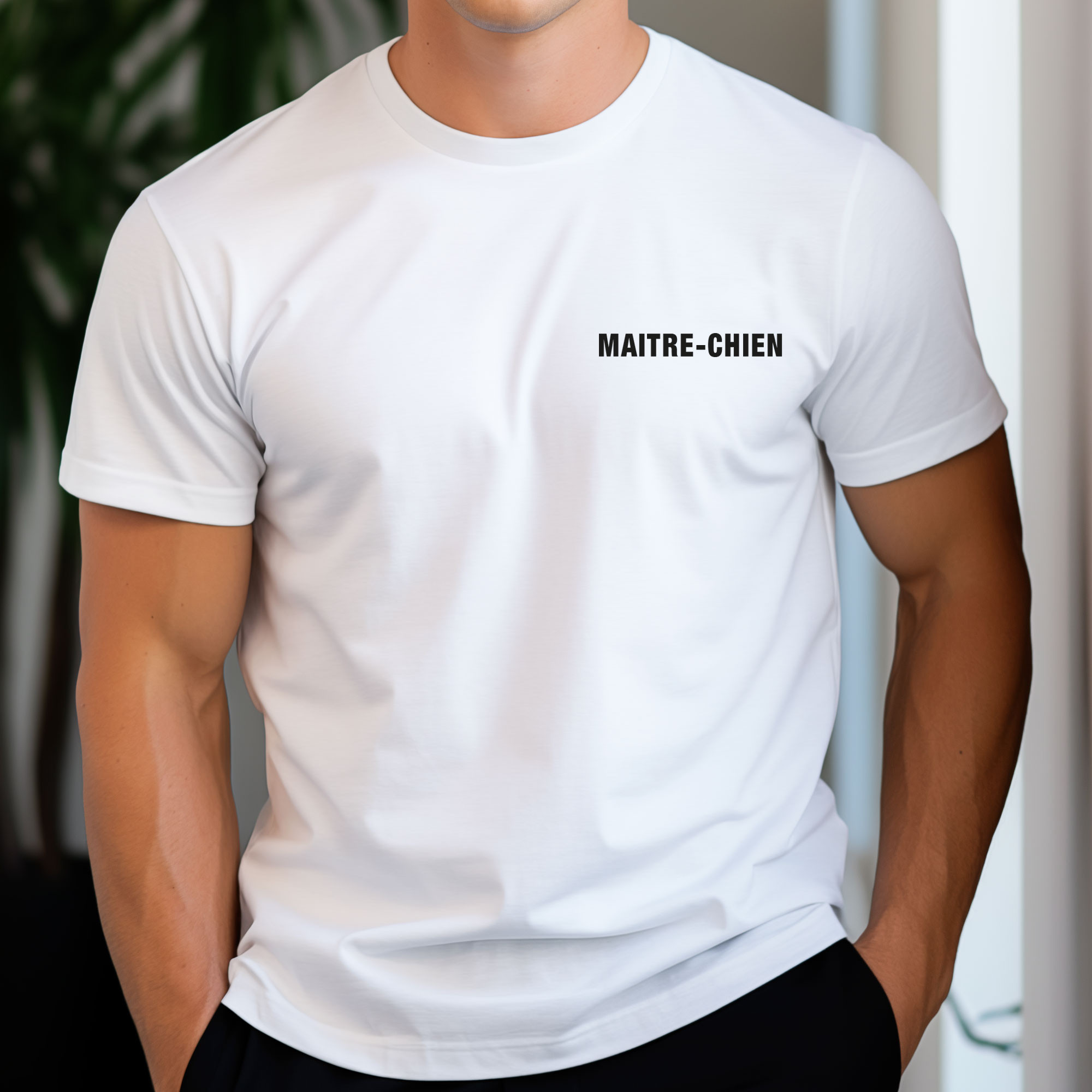 Tshirt blanc marquage Maître Chien Tshirt blanc marquage Maître Chien