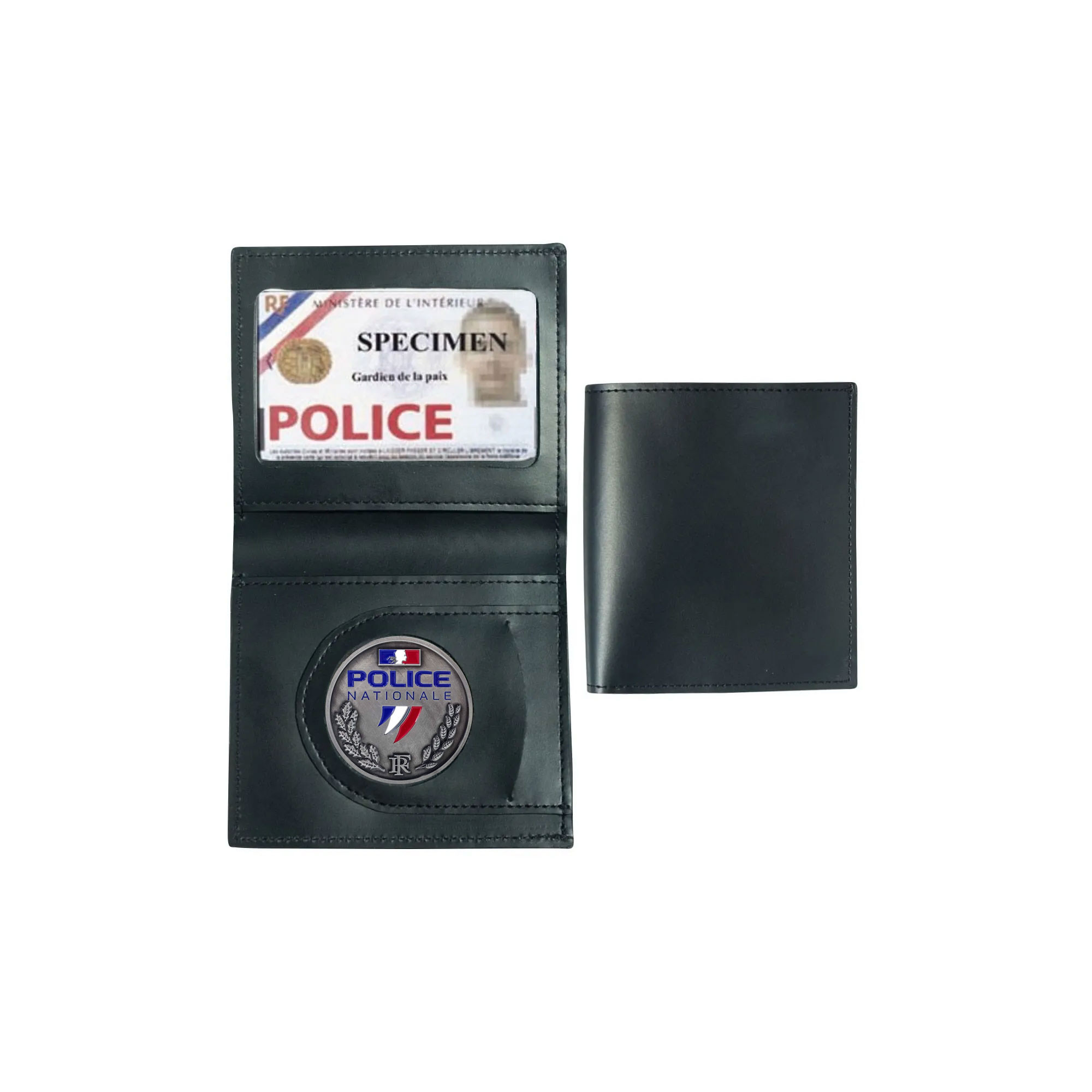 PORTE-CARTES CUIR FORMAT CB + BILLET AVEC INSIGNE POLICE  - 1