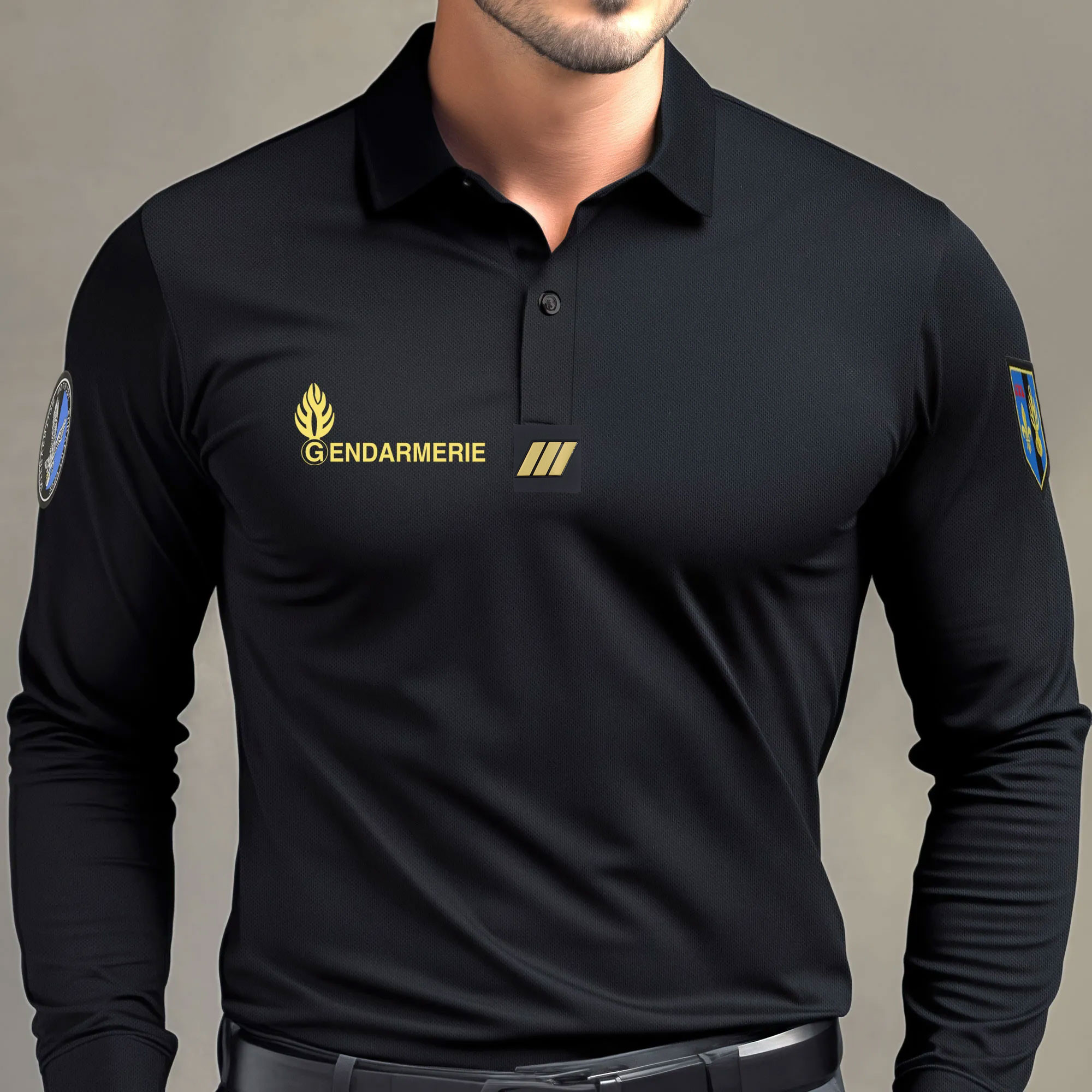 Polo Gendarmerie noir manches longues Polo Gendarmerie noir manches longues