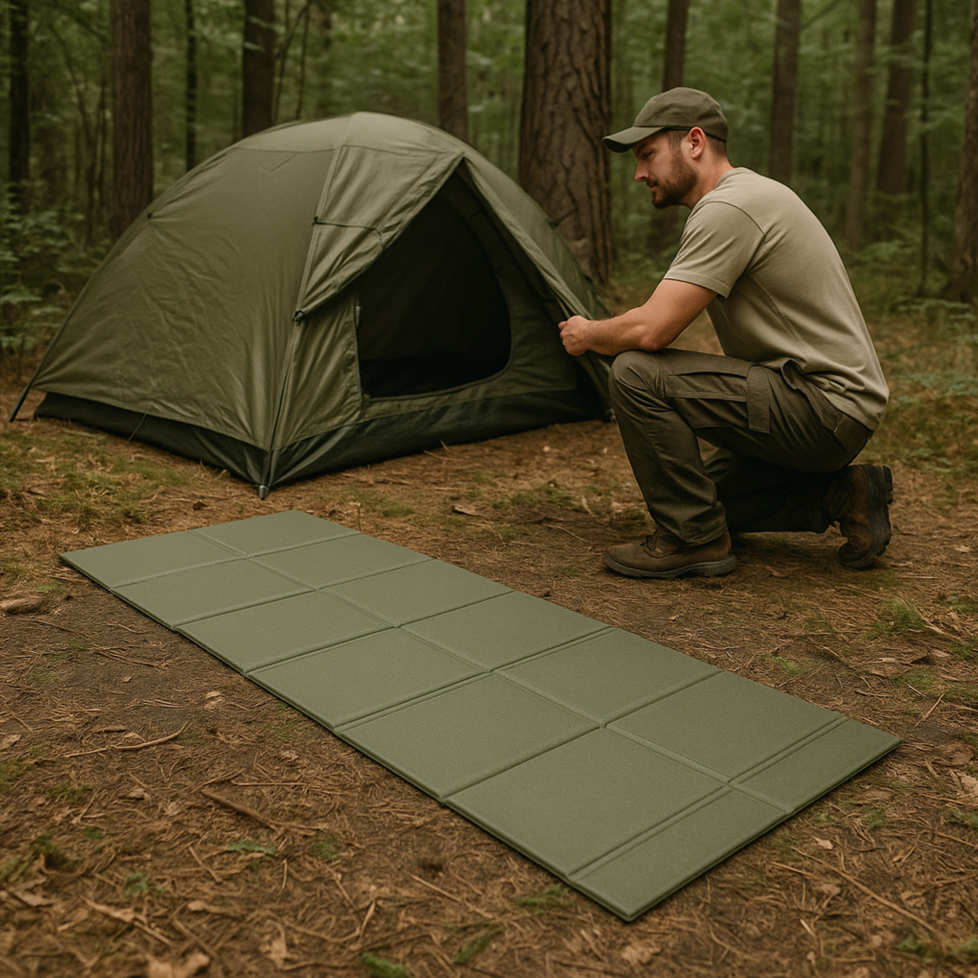 Tapis de sol pliable en XPE vert armée
