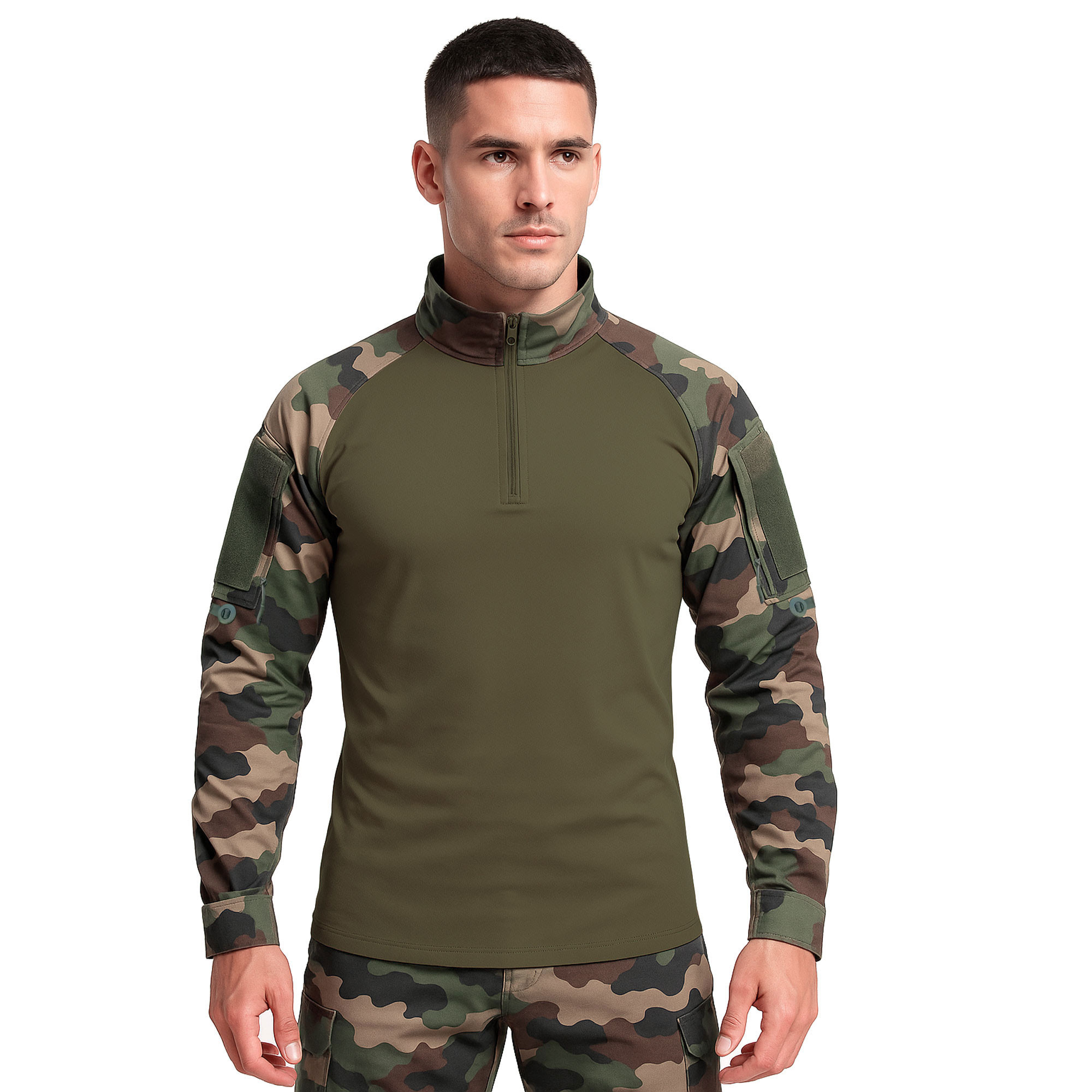 Chemise de combat type UBAS coton vert armée et Camo CE