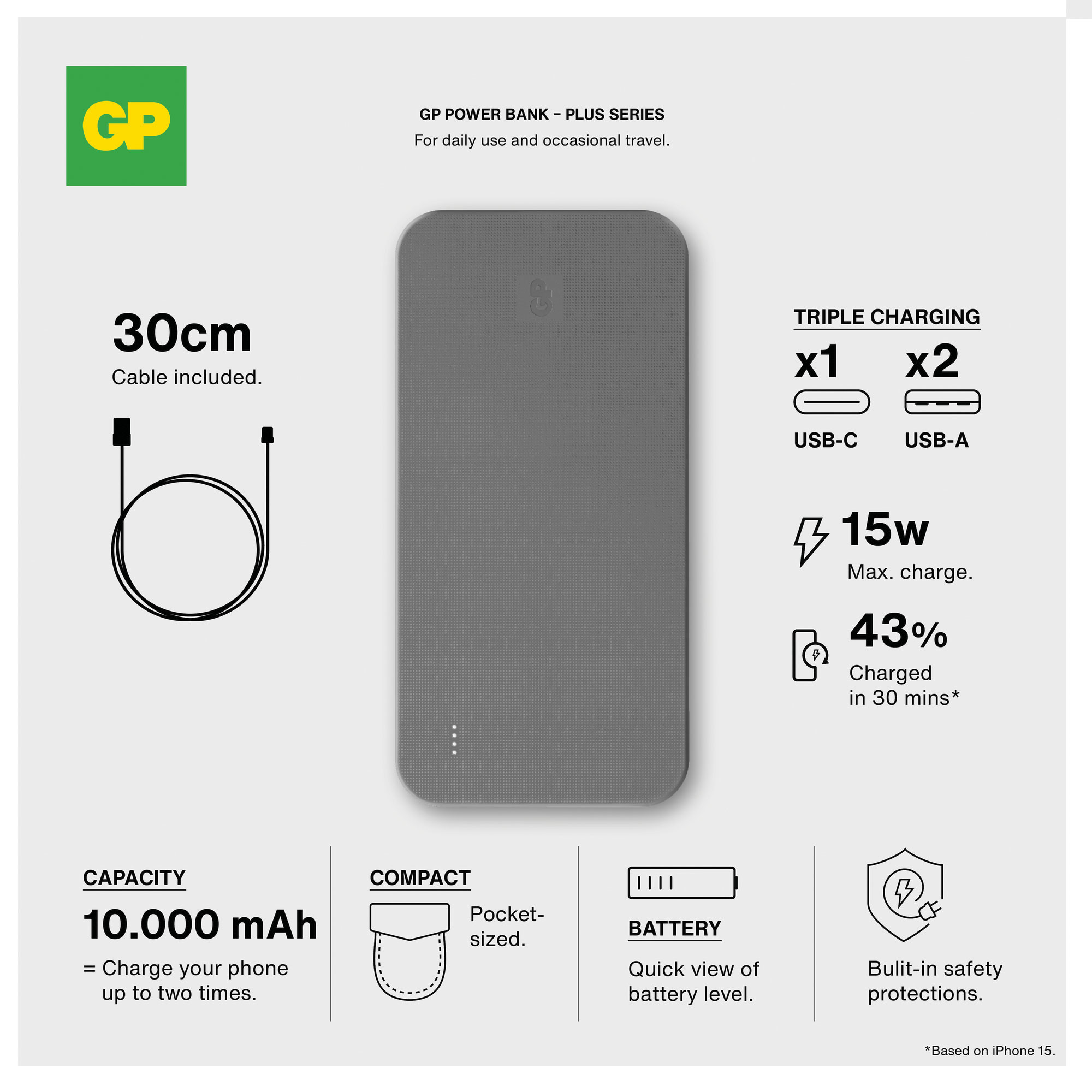 Batterie externe GP Plus Series 10 000 mAh Noir